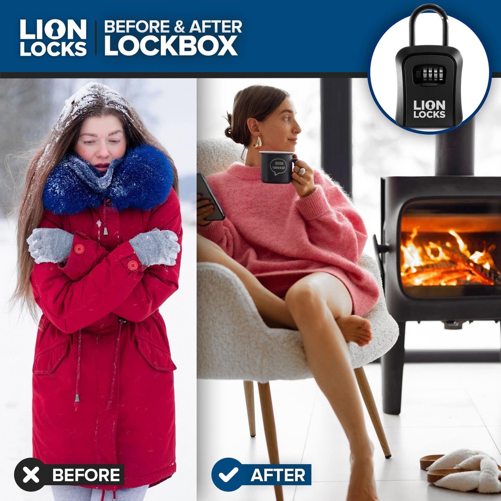 Lion Locks Lock Box for Keys, 6 Pack Black - Secure Key Safe Solution with Combi