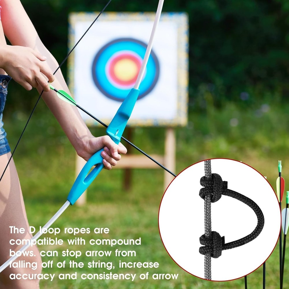 Archery D Loop String 2 Pieces for Compound Bow Black Bowstring Rope 10 Feet