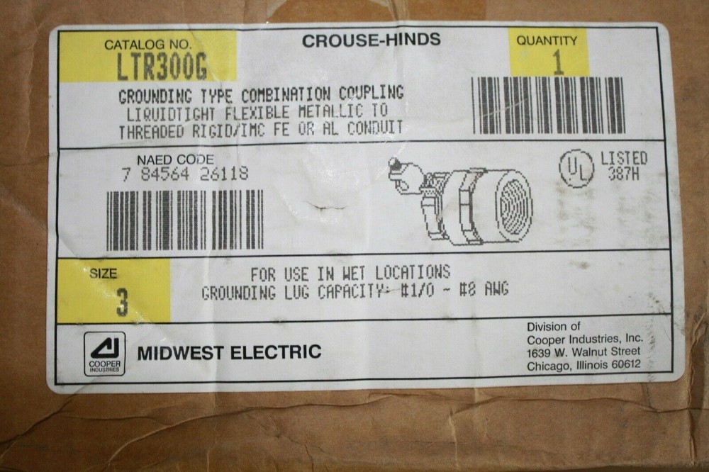 CROUSE HINDS LTR300G GROUNDING TYPE COMBINATION COUPLING SIZE 3
