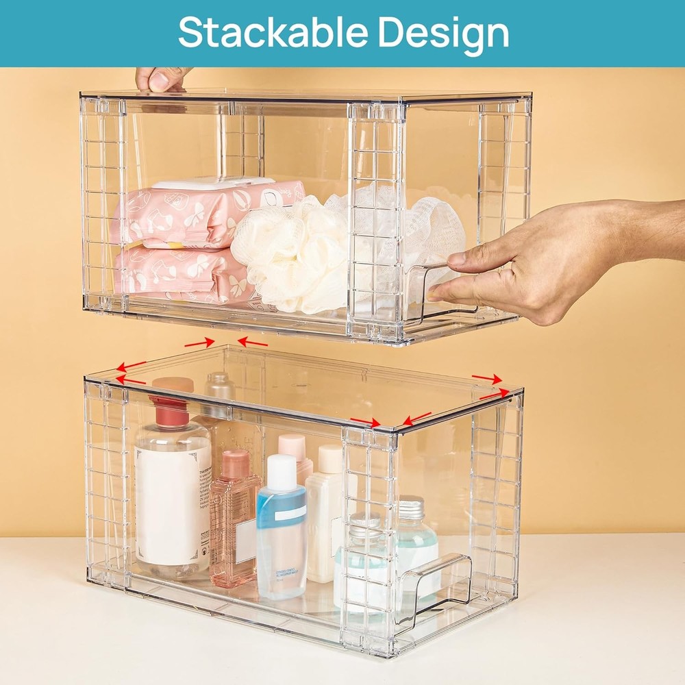 Vtopmart 4 Pack Large Stackable Storage Drawers,Easily Assemble Acrylic Bathroom