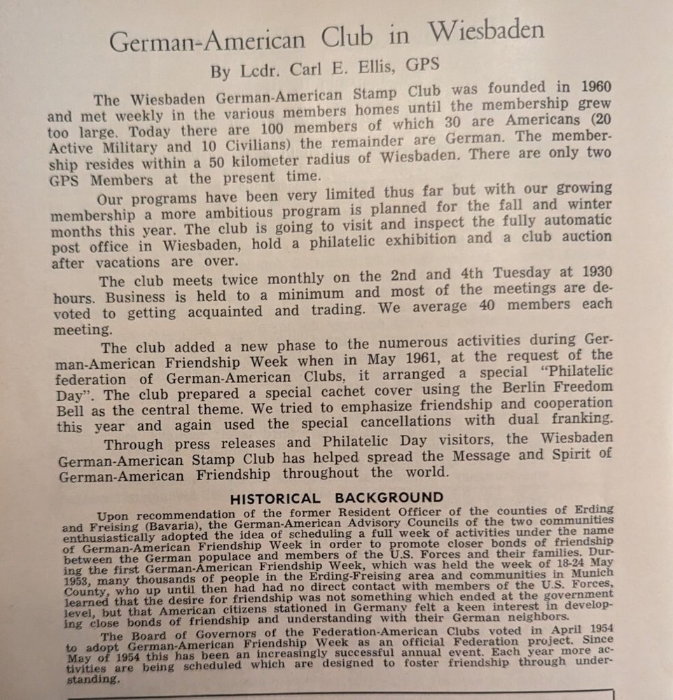 German Postal Specialist Aug '69 Wilhelm Busch German-American Club In Wiesbaden