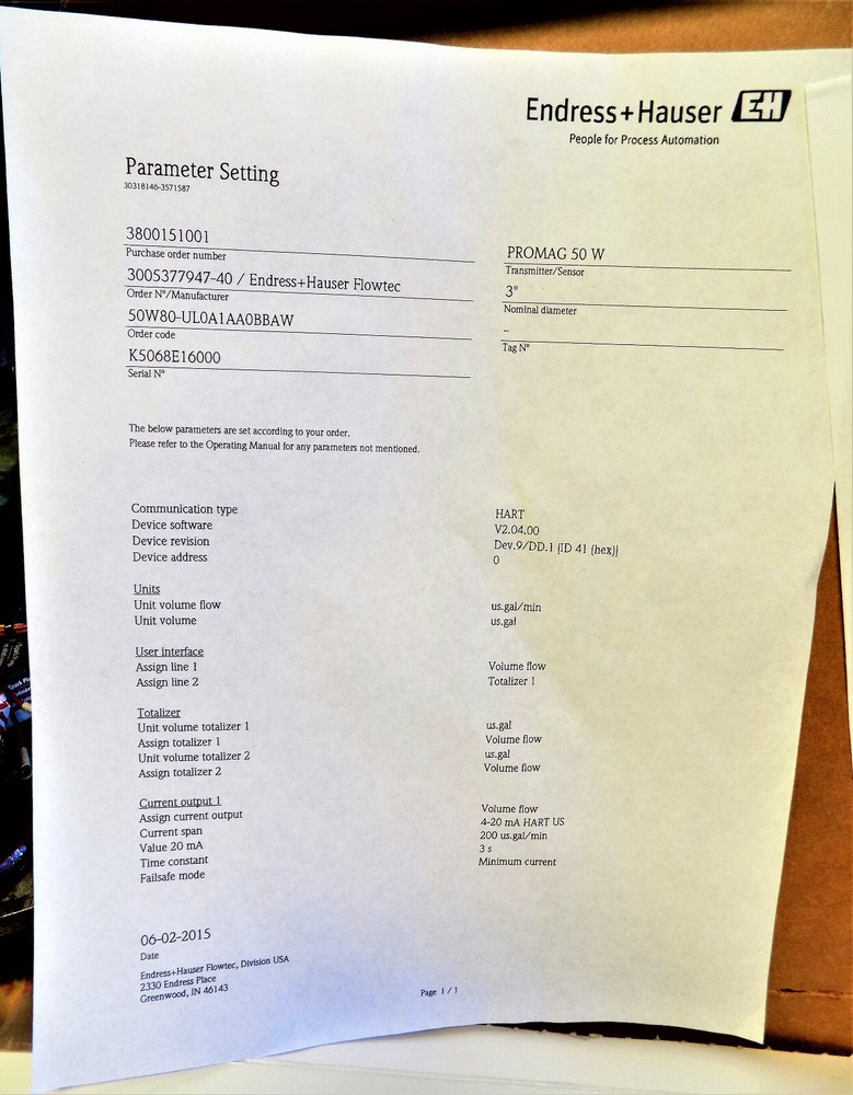 EH ENDRESS+HAUSER Parameter Setting Flow Calibration With Adjustment Document CD
