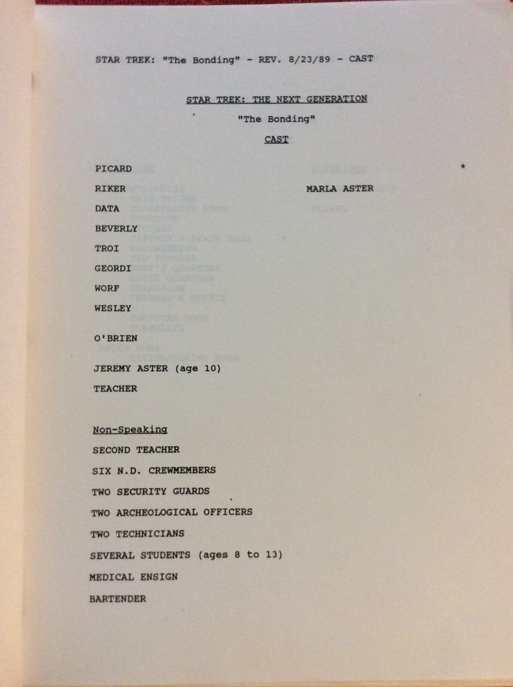 STAR TREK THE NEXT GENERATION ORIGINAL SCRIPT THE BONDING PATRICK STEWART