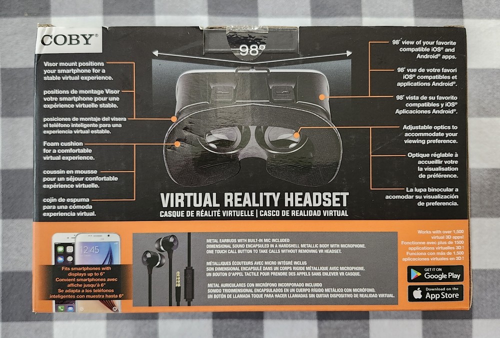 COBY VR HEADSET WITH METALLIC EARBUDS AND BLUETOOTH NEW
