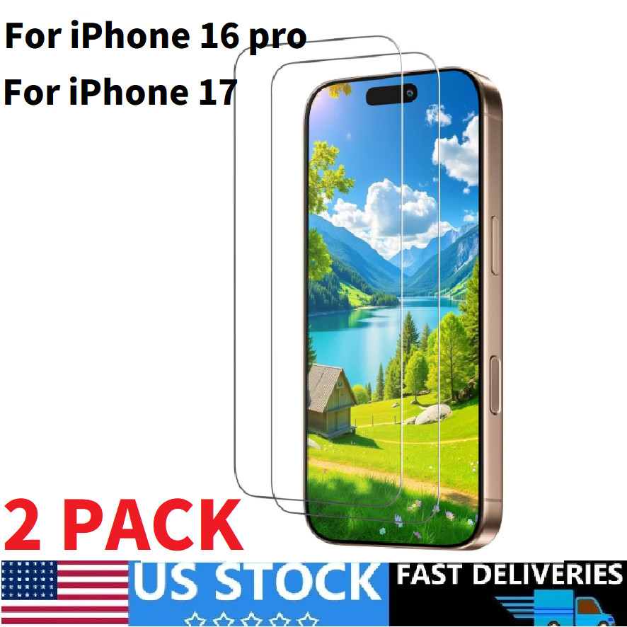 2Pack For iPhone 16 Pro iPhone 17 Tempered Glass Screen Protector Anti Scratch
