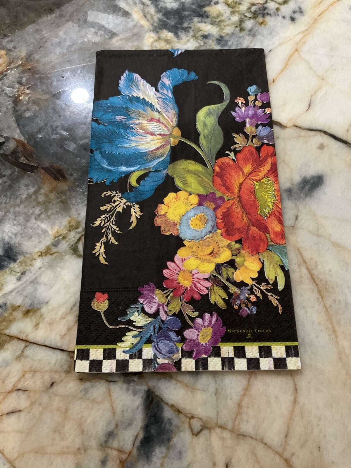 MacKenzie-Childs BLACK FLOWER MARKET Guest 1 Napkin for Decoupage.