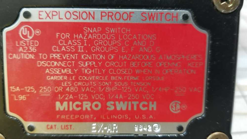 Honeywell EX-AR 9842 Micro Switch 9843 single roller arm Explosion Proof snap