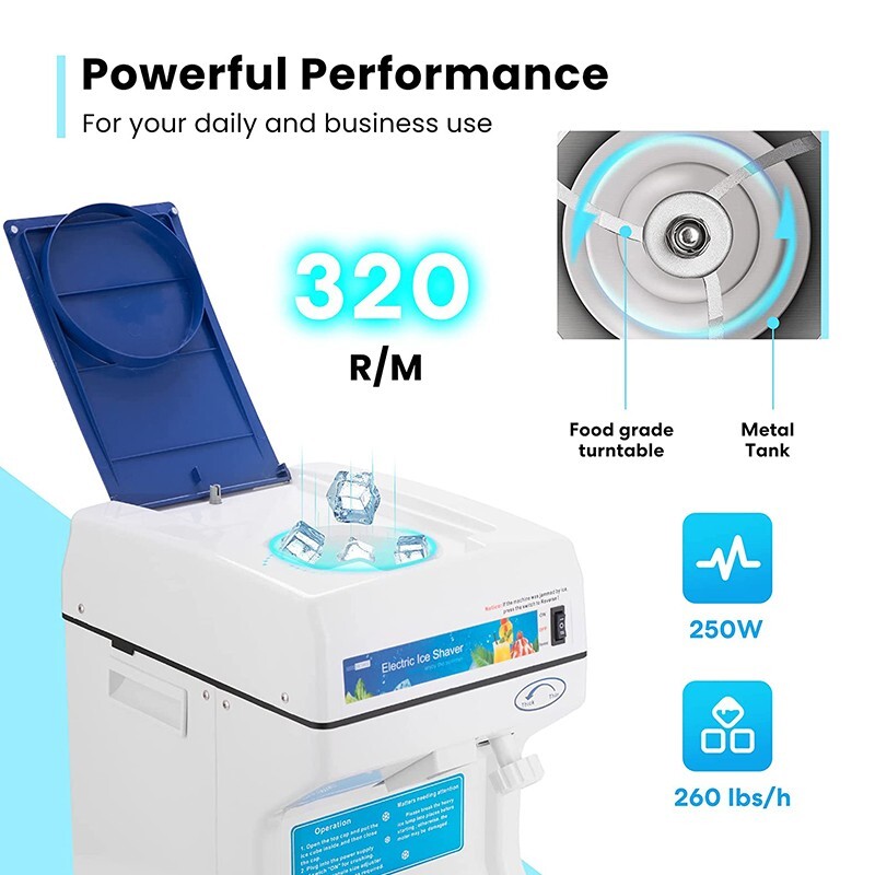 Electric Ice Crusher Shaver Shaving Snow Cone Maker Machine 265lbs/hr Commercia