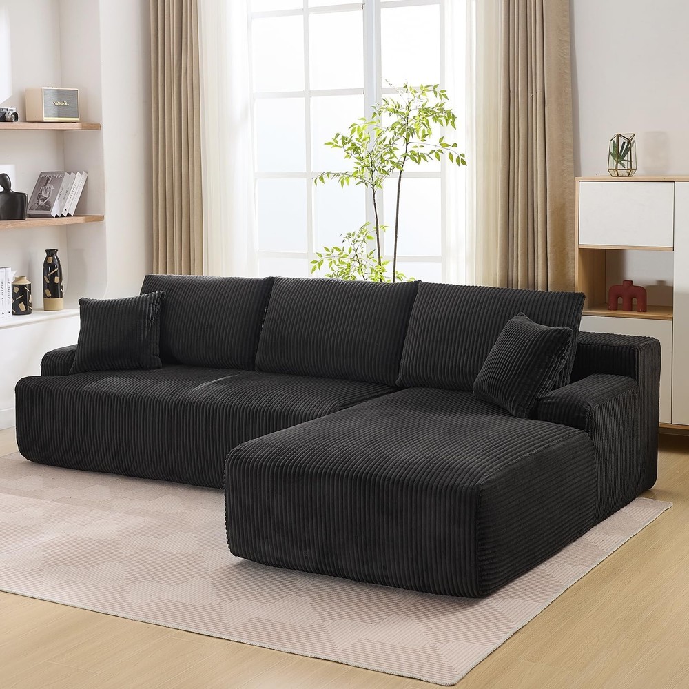 108" Boneless Sofas L-Shaped Corduroy Cloud Couches ComfySectional Compression