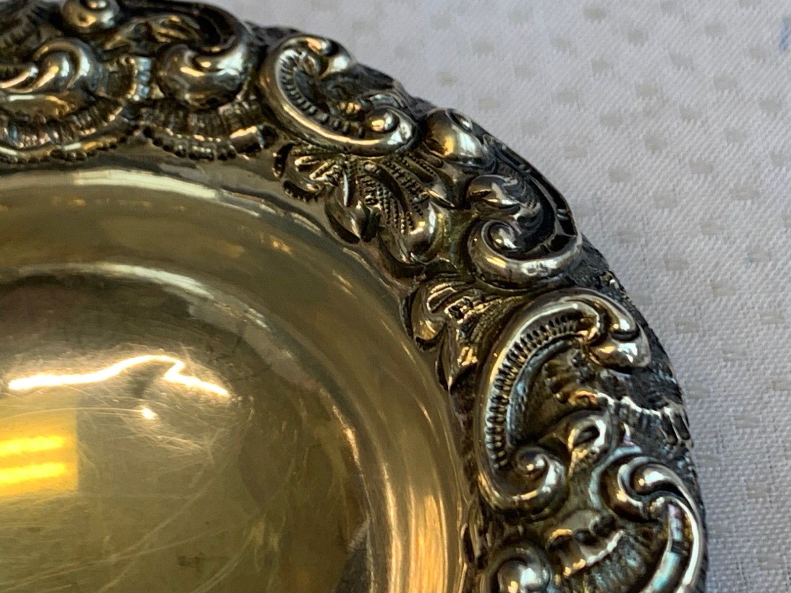 Antique Sterling Silver Condiment Dish Master Salt Cellar 37.03g Floral Repousse