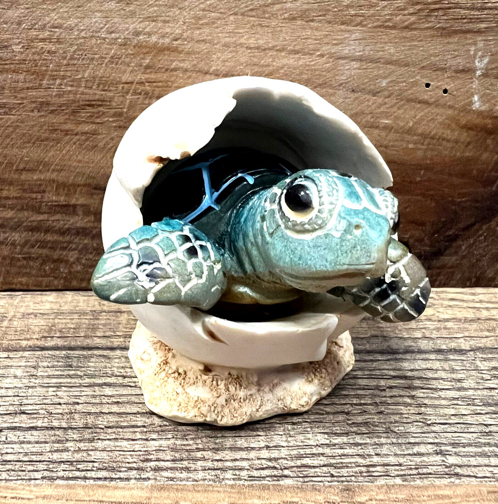 Turtle Hatching Blue Resin Figurine 3" x 2.5"