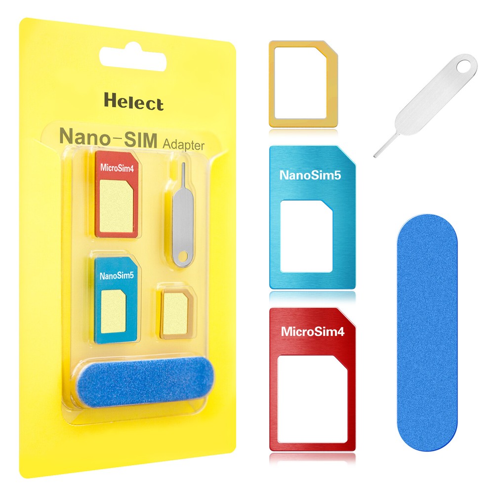 SIM Card Adapter, Helect 5-in-1 Nano & Micro SIM Card Adapter Kit Converter