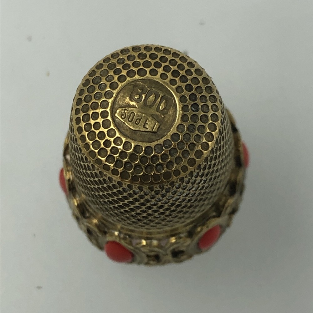 Solid Silver Thimble Gilded Stone Set Italian Approx size 6 Boxed. c1960