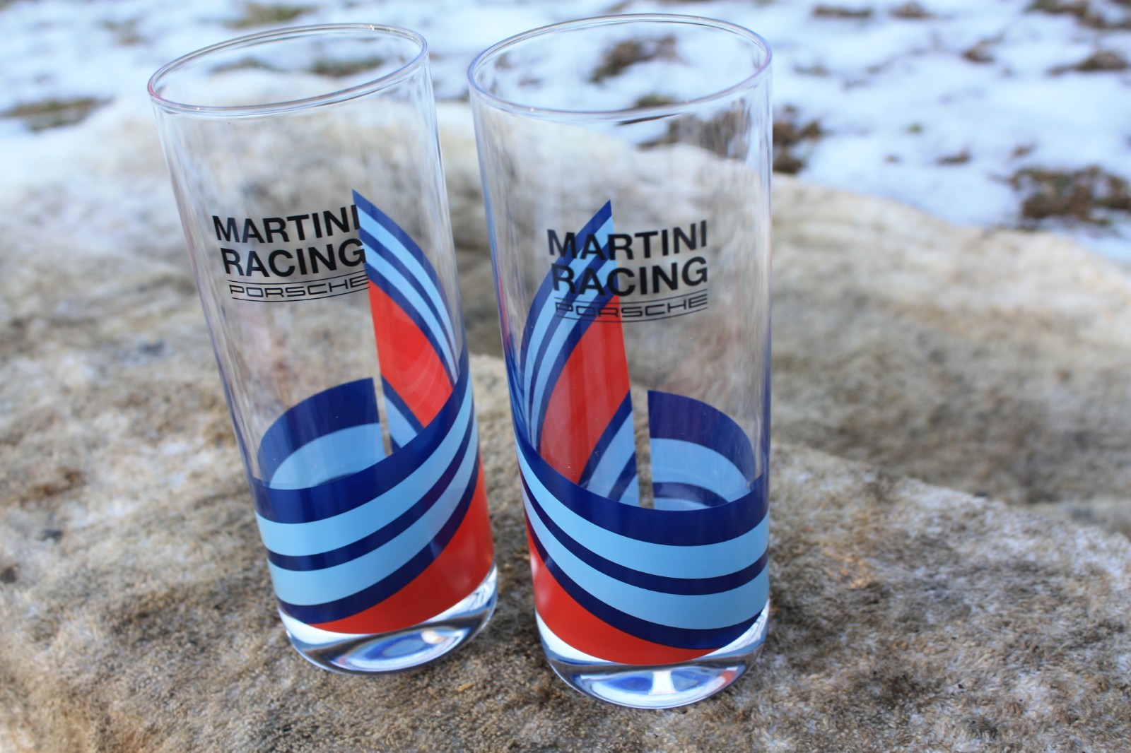 2 Porsche Long Glass Martini Racing Set Glasses Lead Crystal 935 911 GT3 956