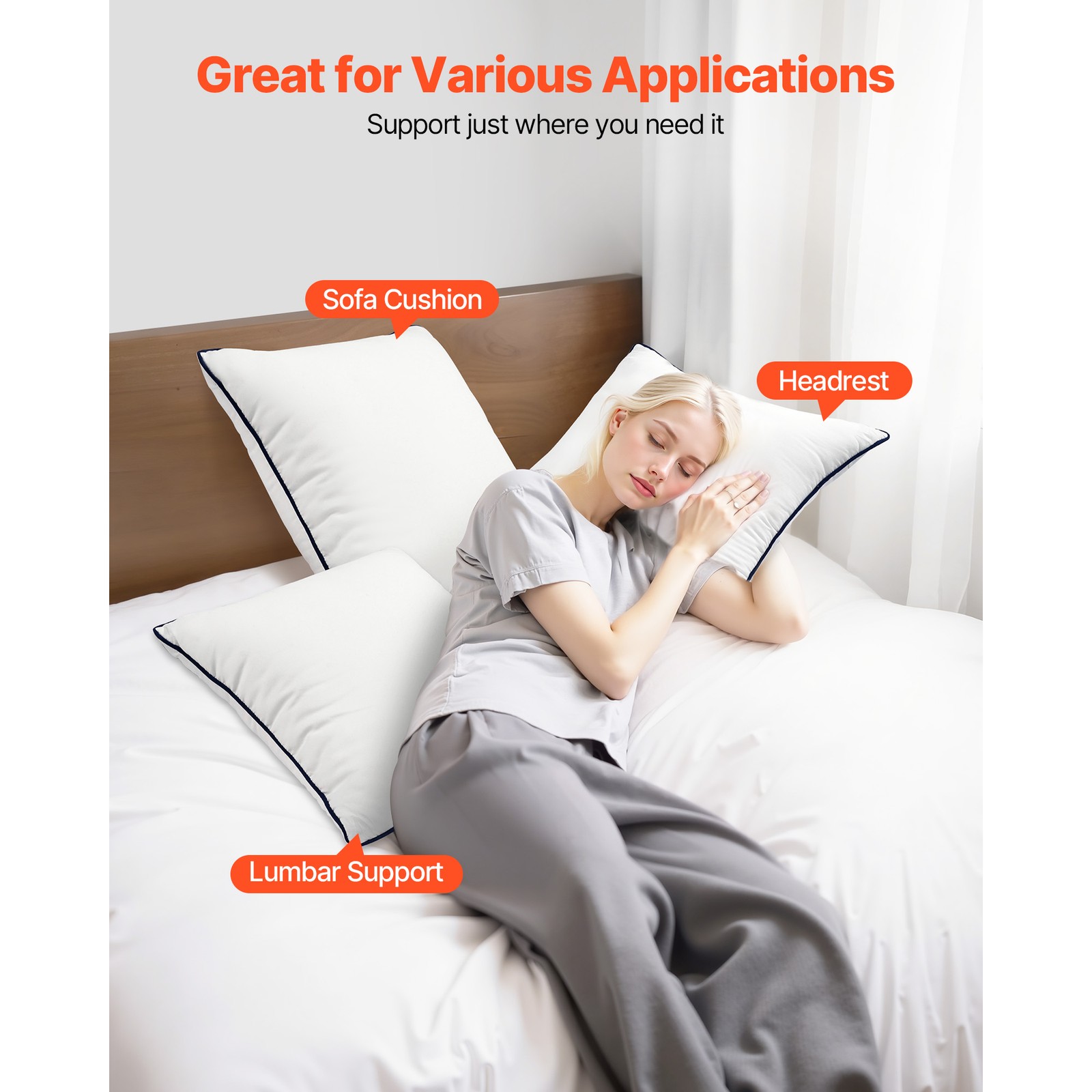 20 x 20 in Throw Pillow Inserts Pack of 2 White Down Alternative Pillows Square