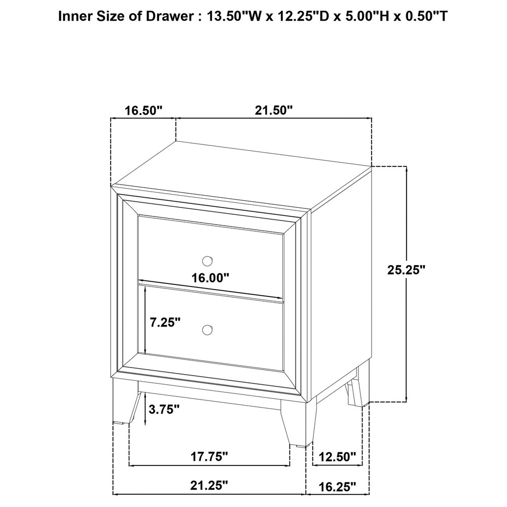 Walnut 2-Drawer Nightstand, Solid Wood Bedside Table, Modern Storage Cabinet