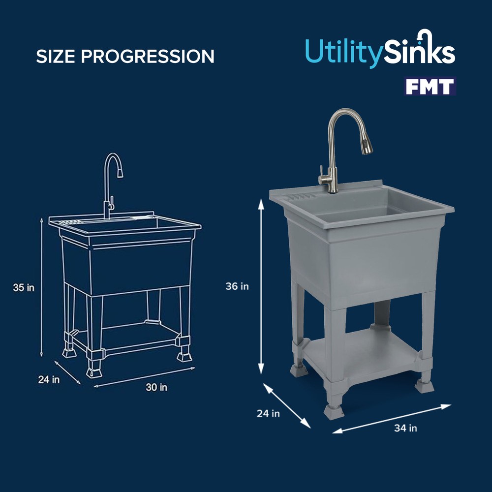 UTILITYSINKS Plastic 24" Freestanding Compact Workshop Utility Tub Sink, Grey