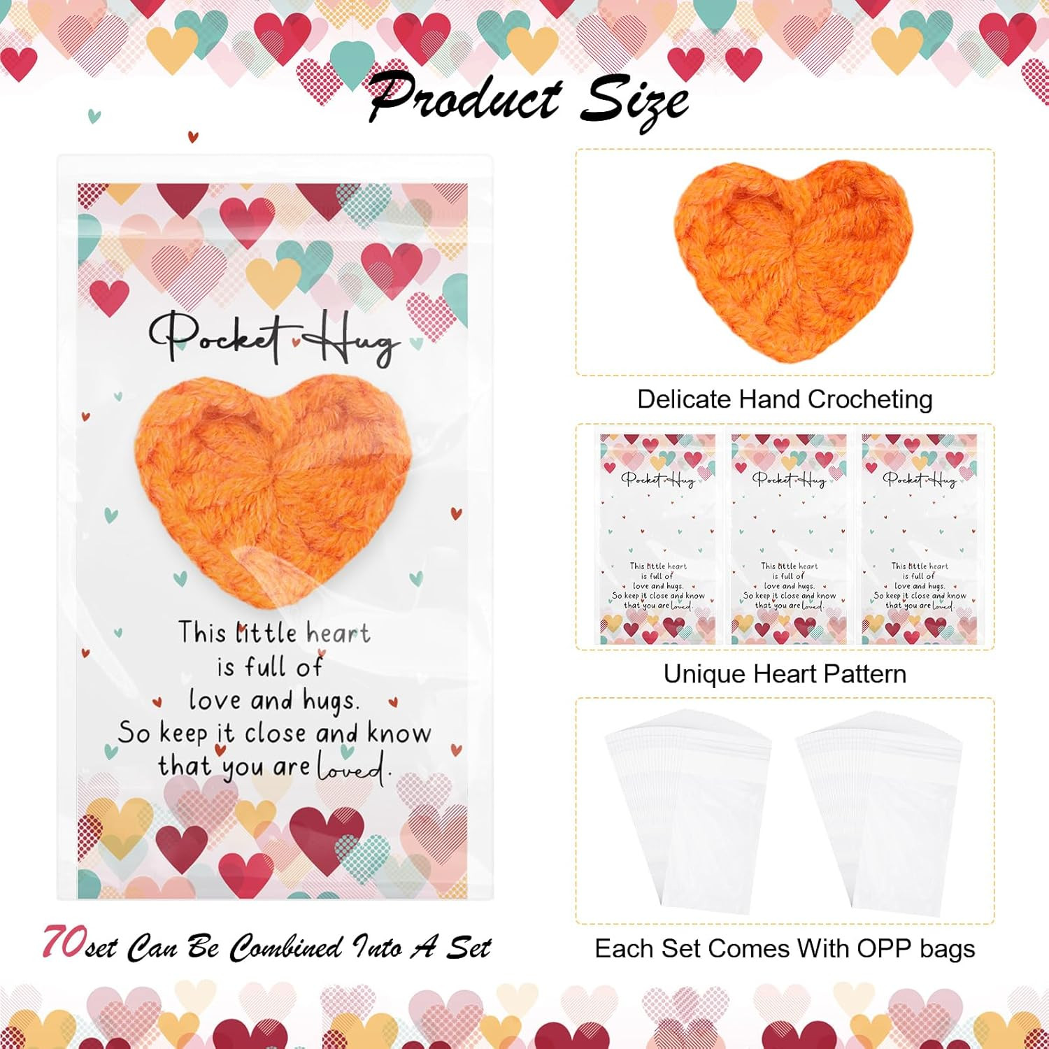 70 Sets Emotional Support Gift Bulk Cute Hand Crocheted Pocket Hug Heart Inspira