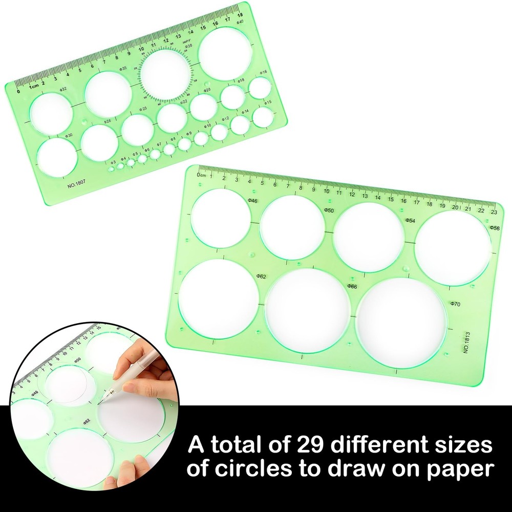 2Pcs Circle Template for Drawing Drafting Geometric Circle Ruler for Painting...