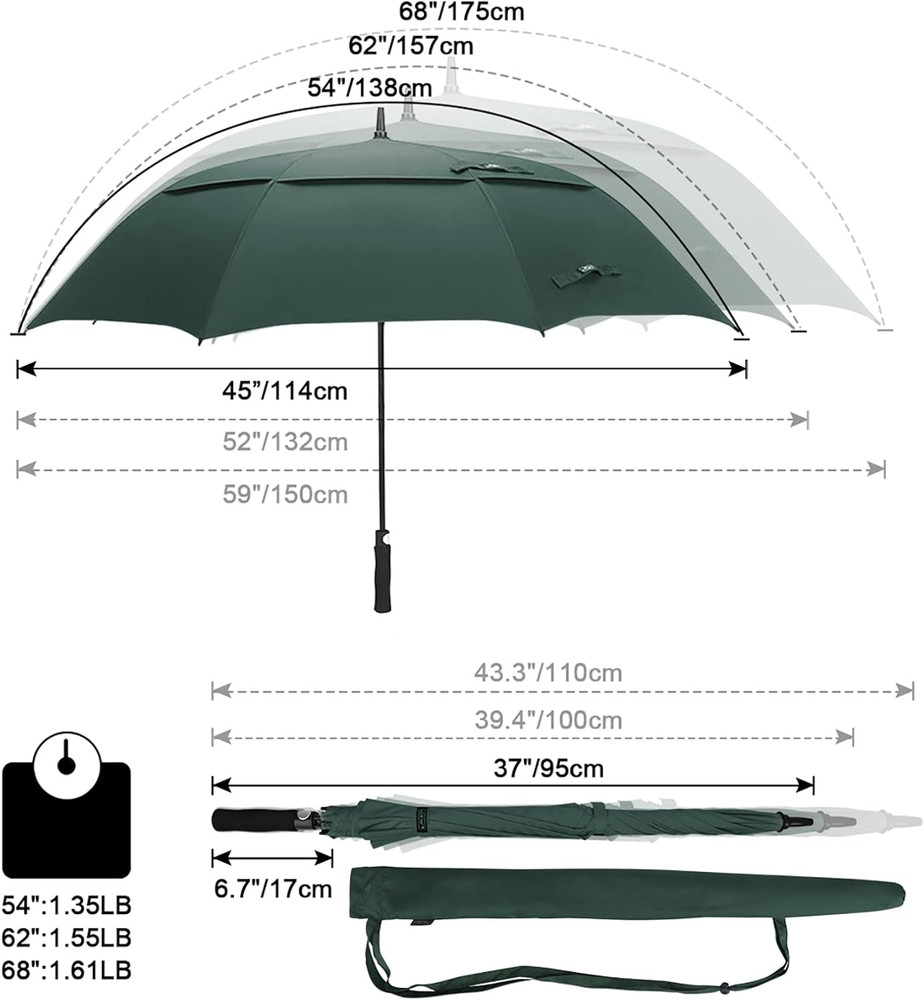 47/54/62/68 Inch Automatic Open Golf Umbrella Oversize Extra Large Double Canopy