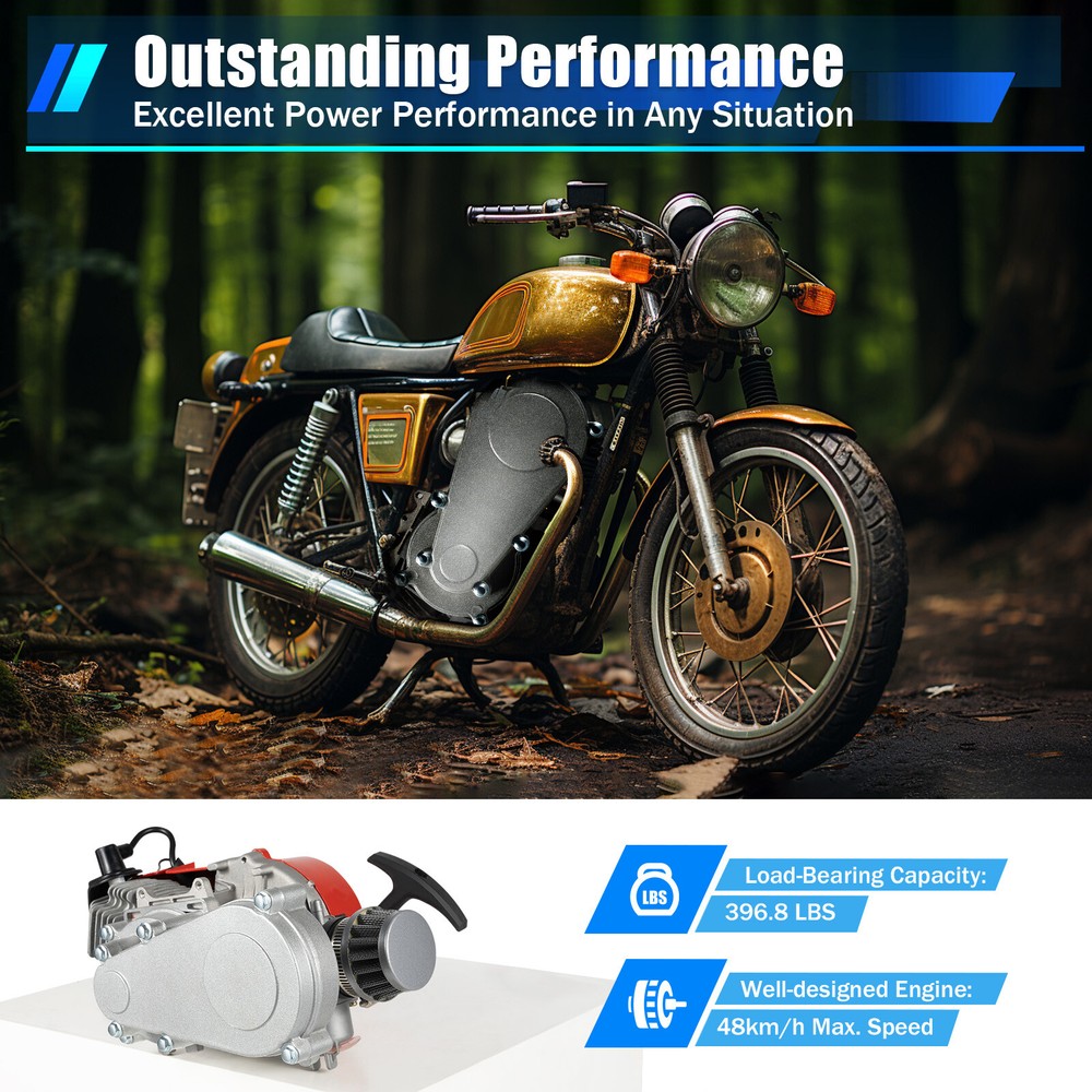 Complete Mini Engine Motor Kit, For 49cc 2stroke Mini Dirt Bike Atv, Pull Start