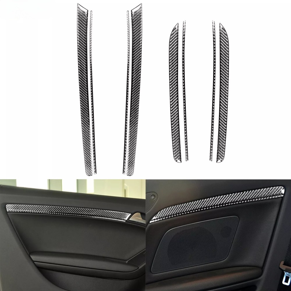 8Pcs For Audi A5 S5 2008-2016 Real Carbon Fiber Interior Door Panel Cover Trim