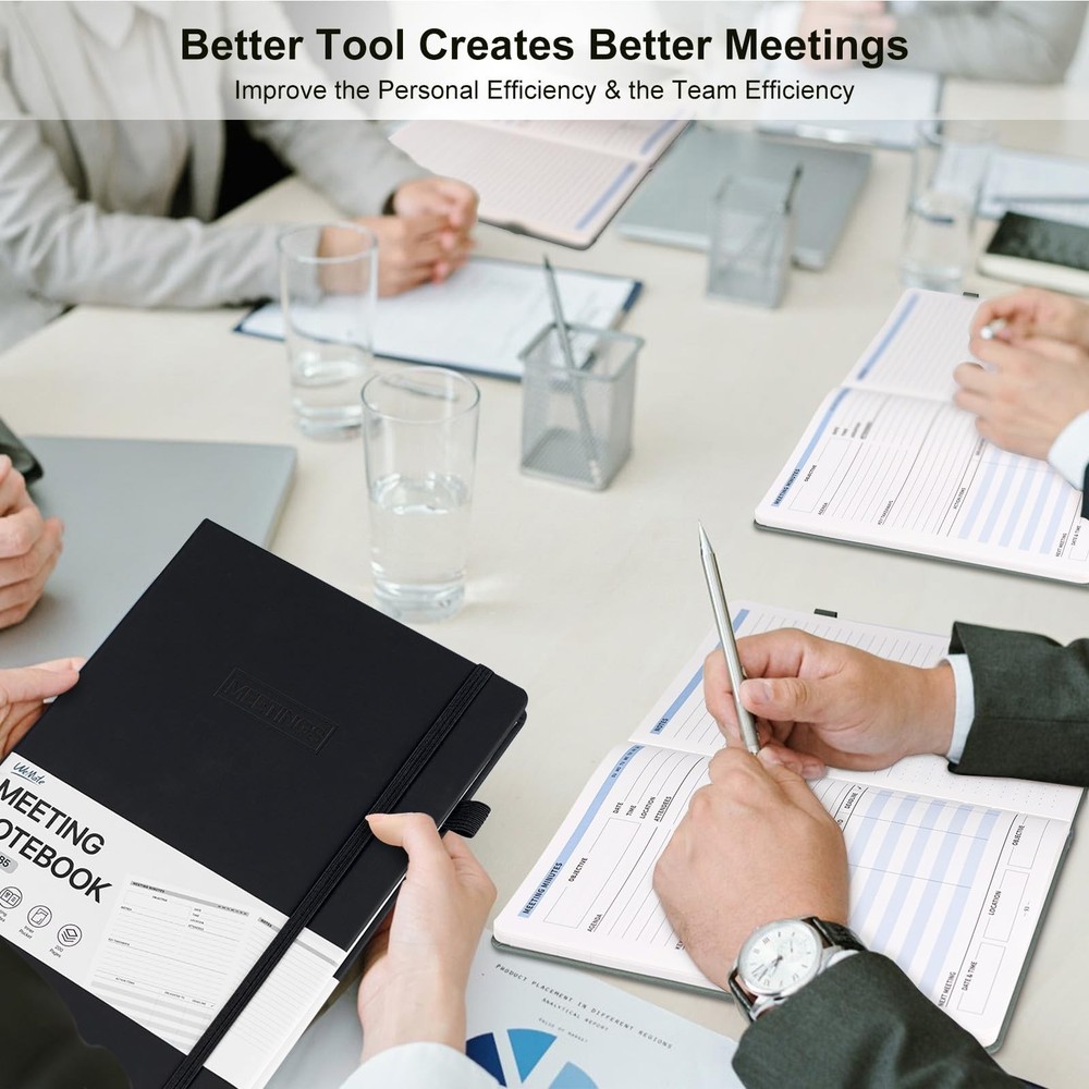 WEMATE Meeting Notebook for Work, Work Planner Notebook With Action Items, B5...