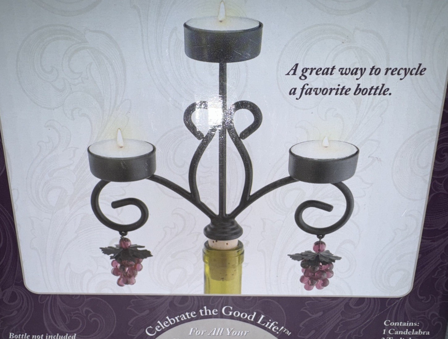 Epic Wine Bottle Candelabra Tea Lights Included Silver CHATEAU NEW Open Box