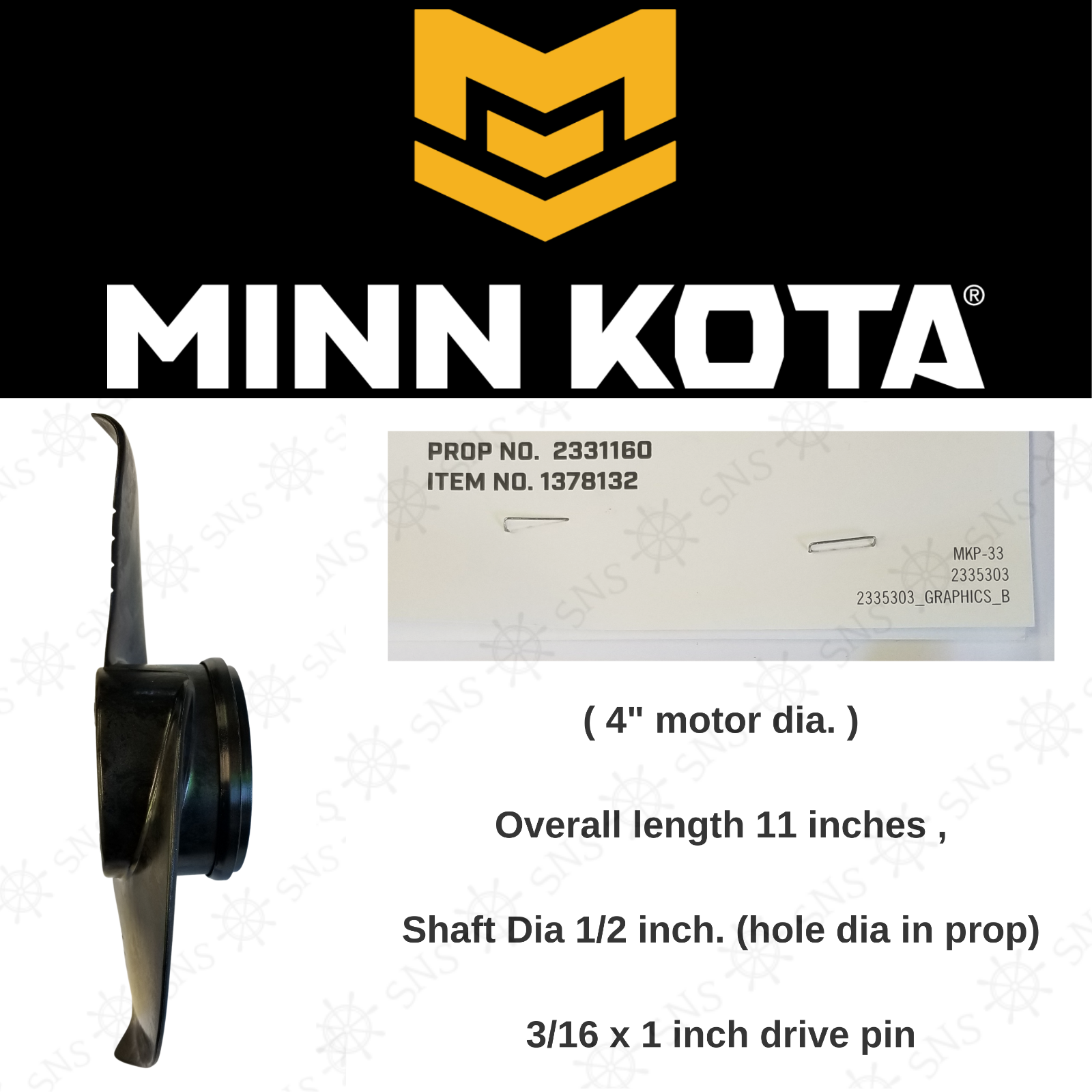 MINN KOTA MKP-33 TROLLING PROP OEM 2331160 ,1378132 WEEDLESS WEDGE 2