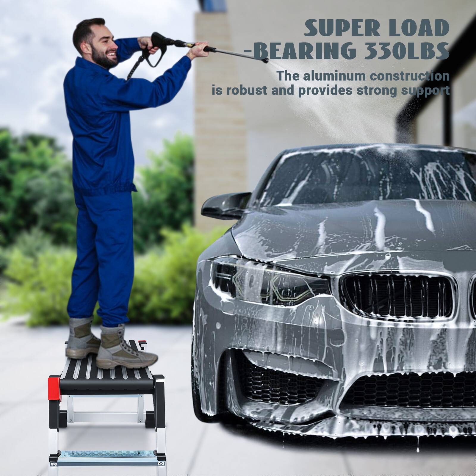 Work Platform Step Ladder Load 330LBS, Non-Slip Aluminum Portable Step Ladder