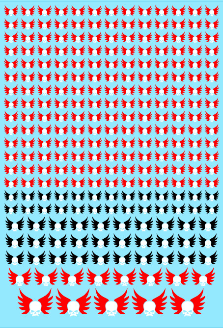 A6 - Red Black Skull Wings Transfer Sheet