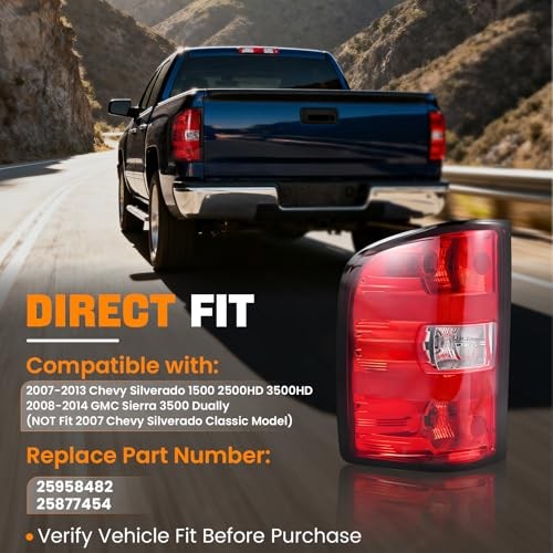 Tail Light Assembly Compatible with 2007-2013 Chevy Silverado Left Driver Side