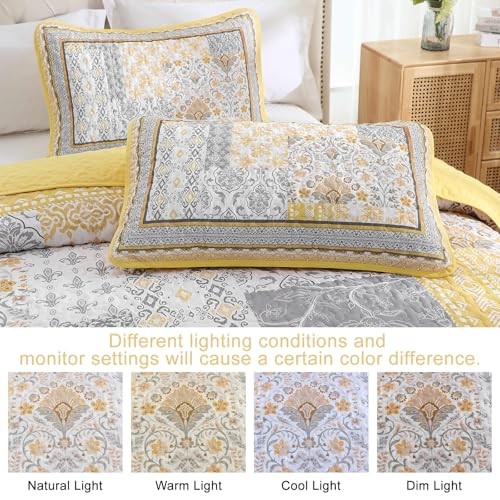 Quilt Set Size,Bohemian Patchwork Bedspread Coverlet Set, King Yellow