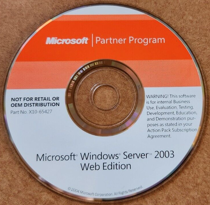 Microsoft Windows Server 2003 Web Edition +Product Key X10-65427 CD