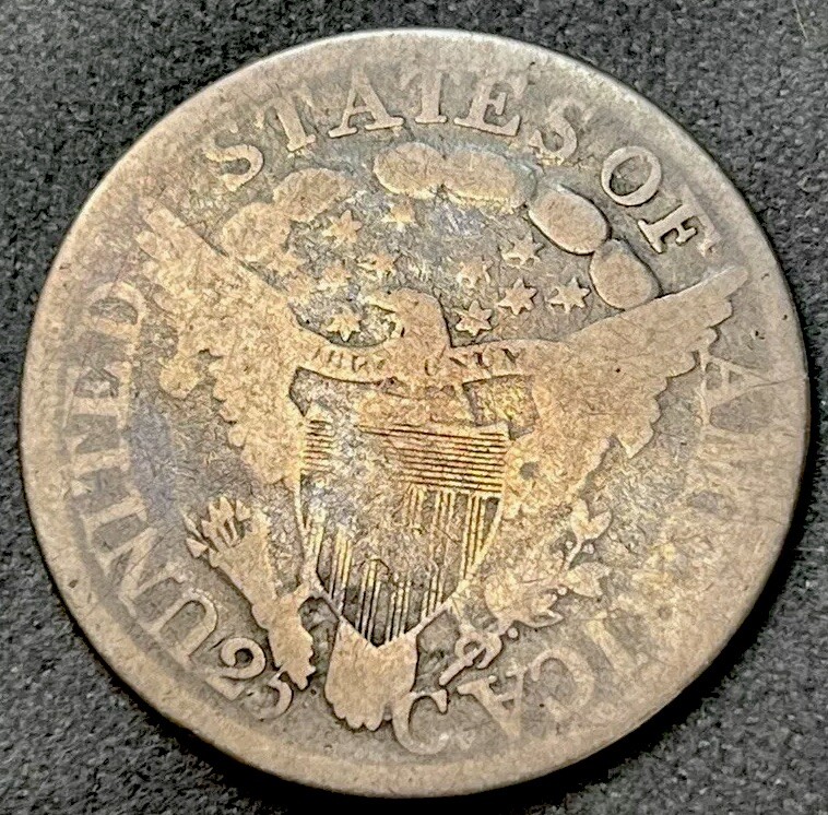 1807 Quarter Dollar, Draped Bust Heraldic Eagle Reverse, Obverse damage