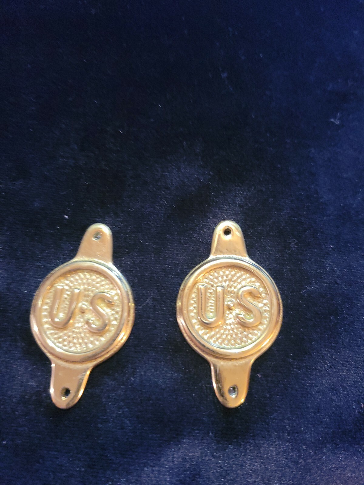 U S Brass Military Bit Cheek Emblems  1 pair.