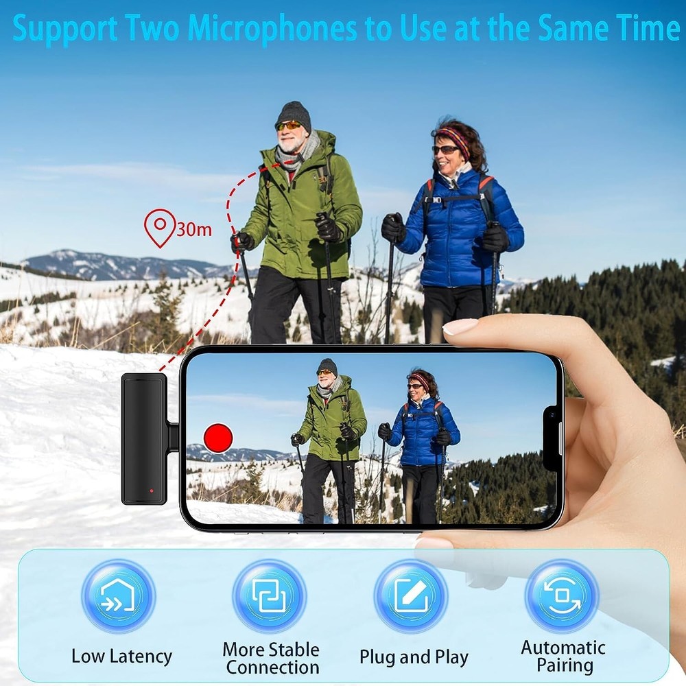 Wireless Microphones, 2 Lavalier Microphone Wireless Mic Compatible With iphone