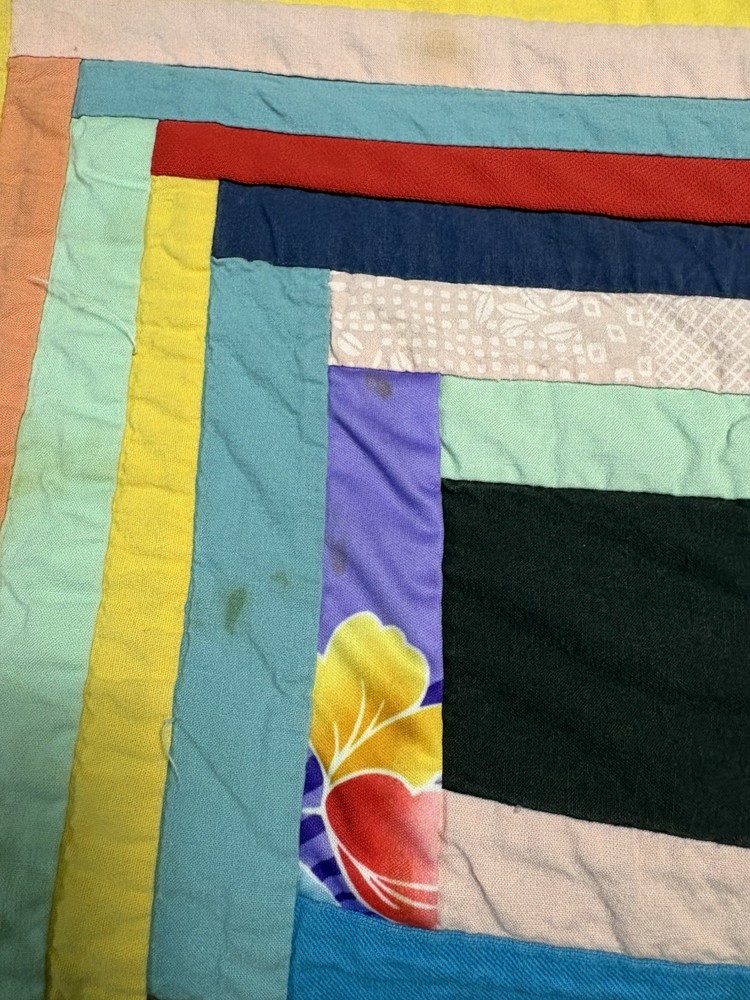 Vtg Handmade Scrap Patchwork MultiColor patterns 76x90 Quilt Full Queen King