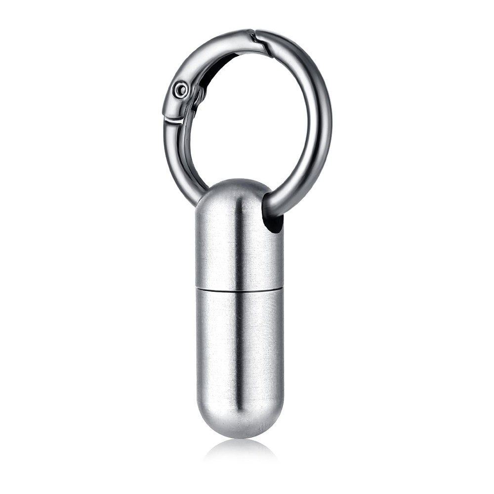 Small Pill Case Keychain Portable Waterproof Titanium Pocket Small, Silver