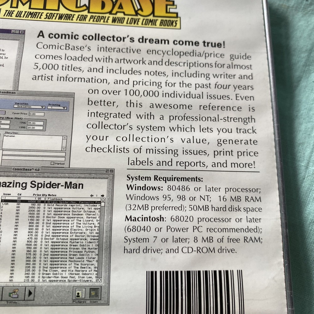 Super Rare 1999 COMICBASE 4 Computer Software Win 98 Mac Pc Software Good