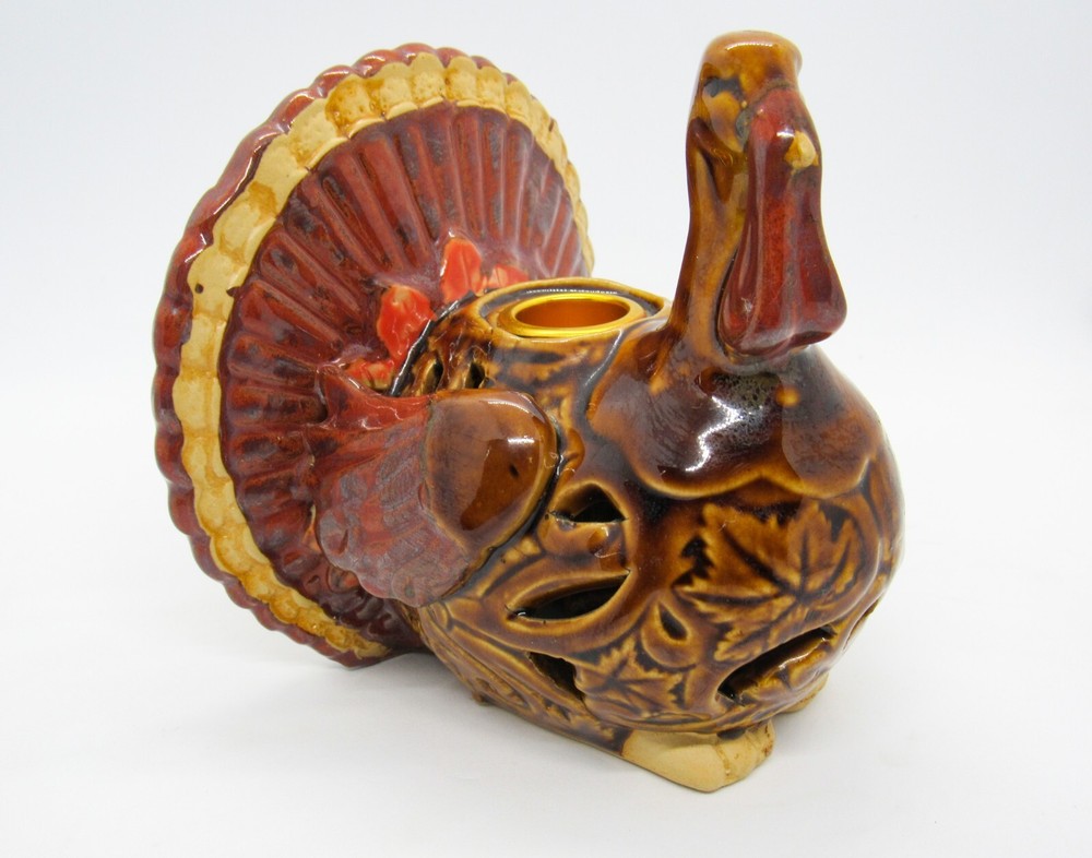 Vintage Turkey Figural Candlestick Holder Ceramic Painted 5"