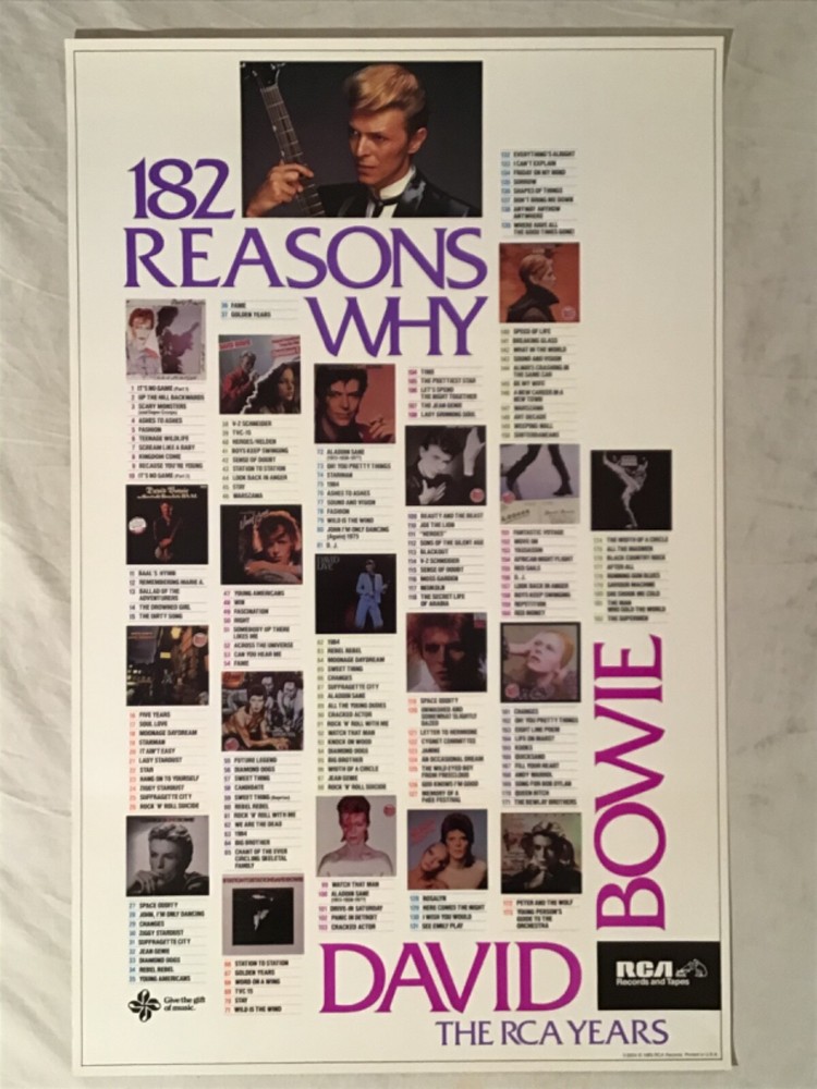 David Bowie 1983 Promo Poster 182 Reasons Why Album Song Catalog New Condition