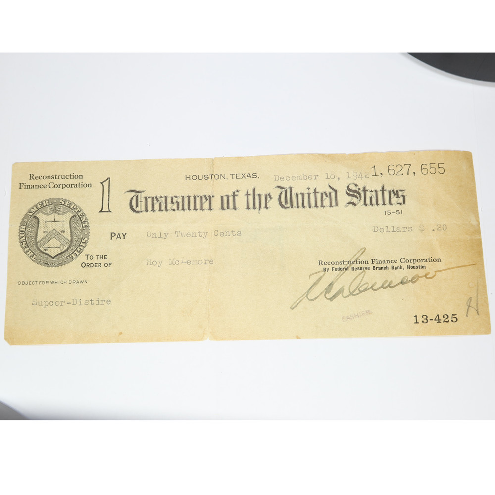 1942 HOUSTON TEXAS - Reconstruction Finance Corporation 20c Twenty Cents #45662F