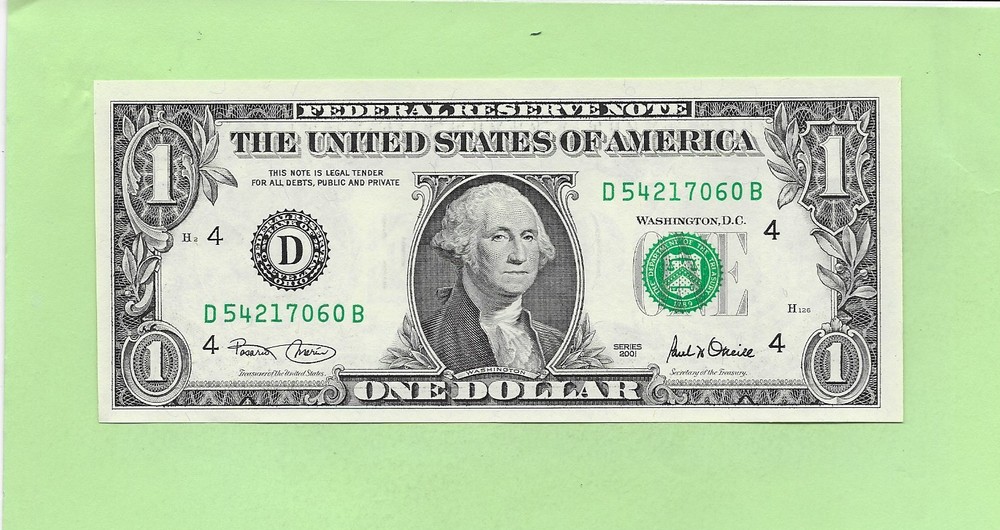 2001 ..UNCIRC $1  D 5421 7060 B  .... 2001 $1  D-B     NICE NOTE        FRN