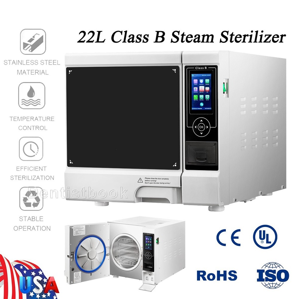 22L Automatic Dental Autoclave Steam Sterilizer Class B Sterilization &Printer