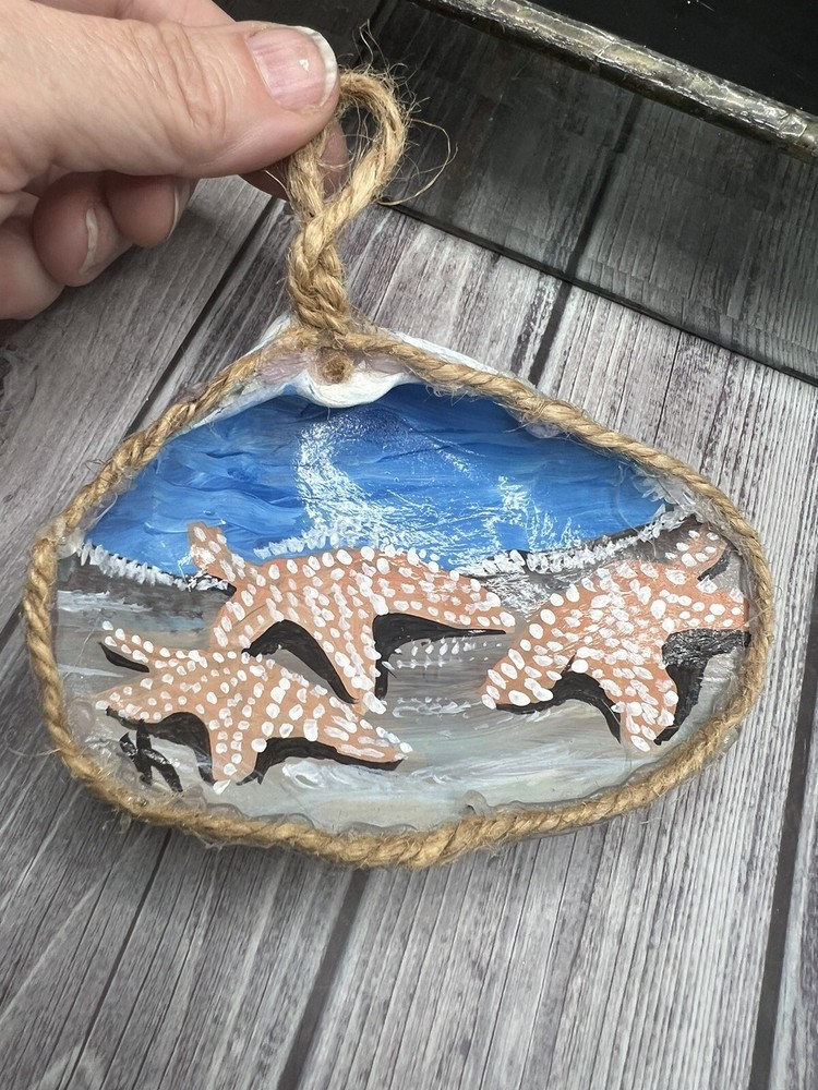 Hand Painted Beach Starfish Scene on Shell