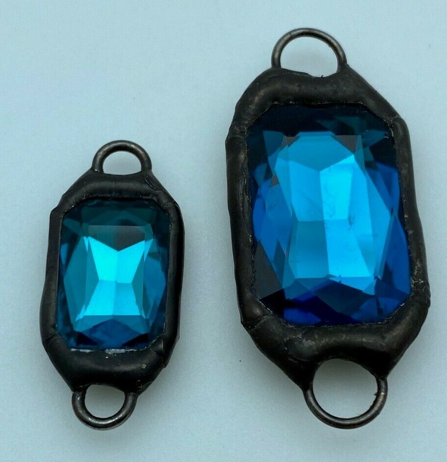 Rectangular Turquoise Blue Double Jump Ring Rhinestone Soldered Connector(SGP90)
