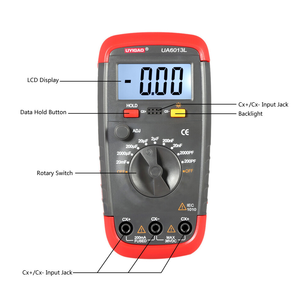 UA6013L 1999 Counts Digital Capacitance Meter Capacitance Test w/ Test Clip N2P1