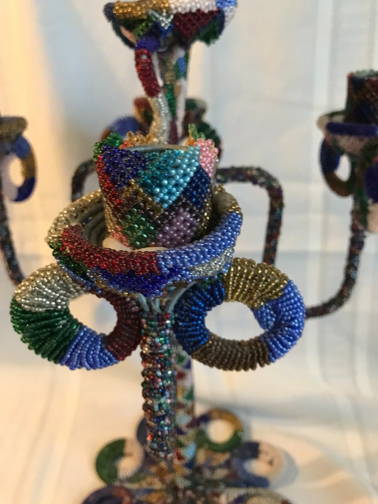 HANDCRAFTED BEADED CANDELABRA ~