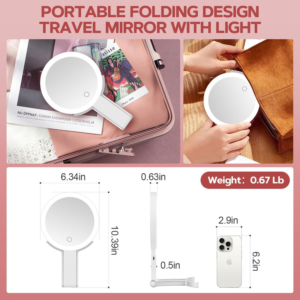 Illuminated 30X Magnifying Makeup Mirror with Adjustable Brightness and Handle